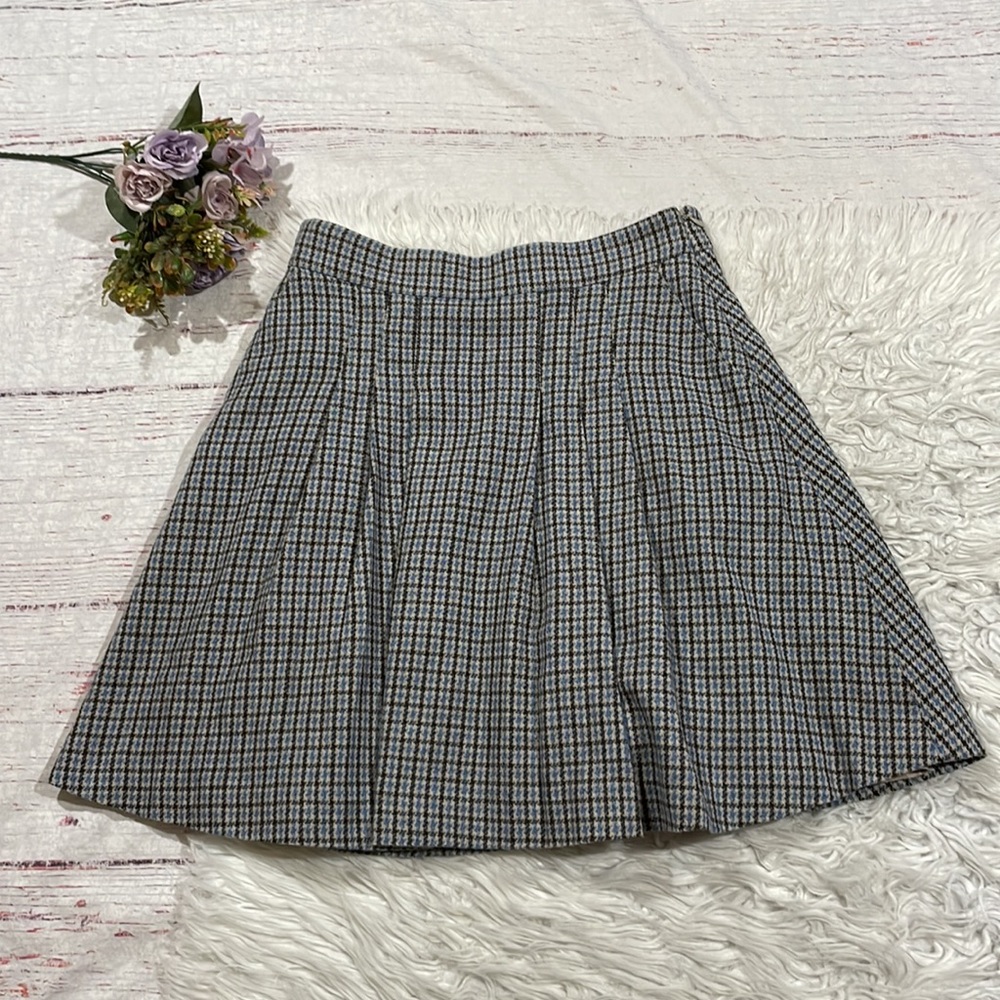 & Other Stories Checkered Plaid Wool Blend Brown Blue Mini Skirt